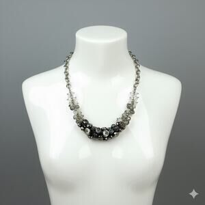 Simply Vera Vera Wang Necklace Statement Beaded Cluster Gun Metal Chain 20”